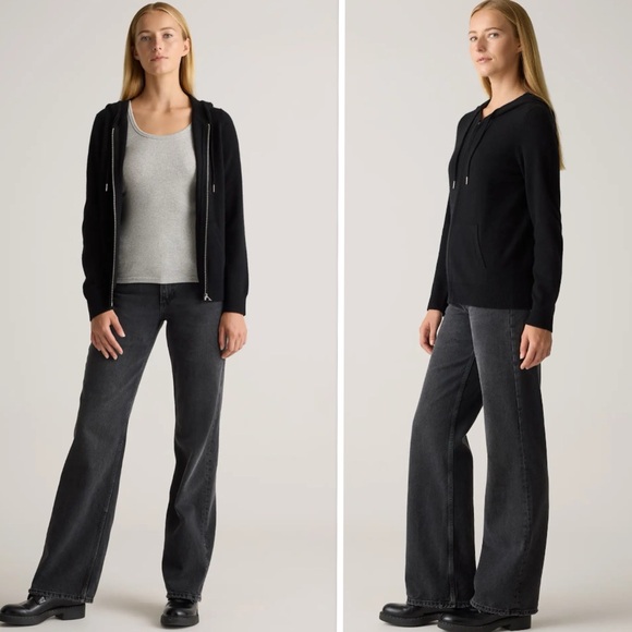 QUINCE Mongolian Cashmere Full-Zip Hoodie In Black Size M - Picture 5 of 13